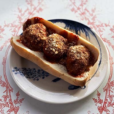 Crispy breaded chicken cutlet, marinara sauce, and melted mozzarella, served on toasted ciabatta with a sprinkle of fresh basil.